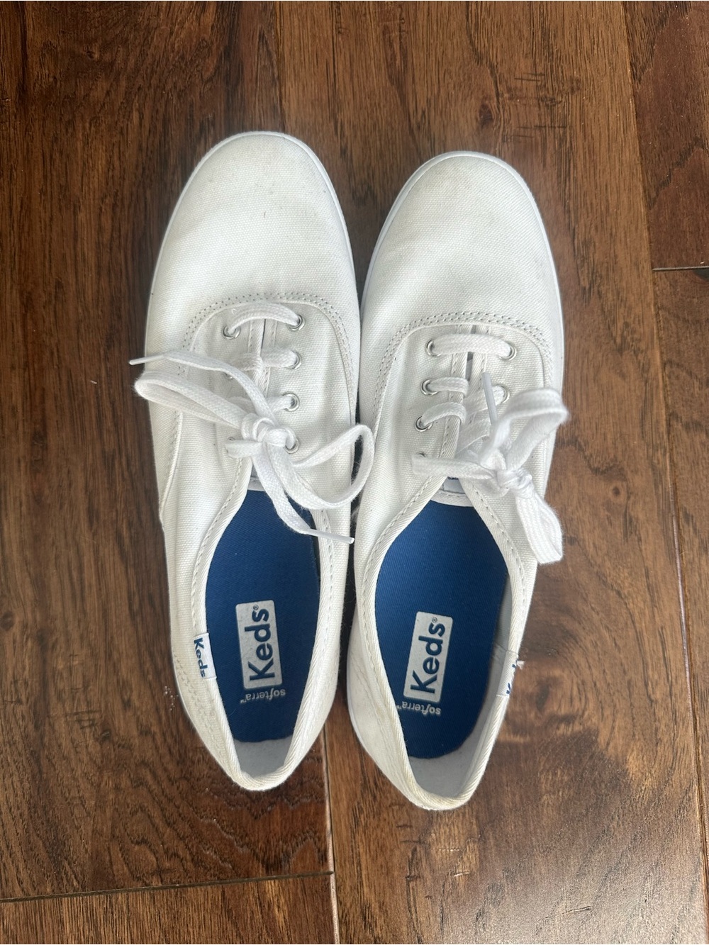 Keds White Canvas Lace-Up Sneakers with Blue Insoles